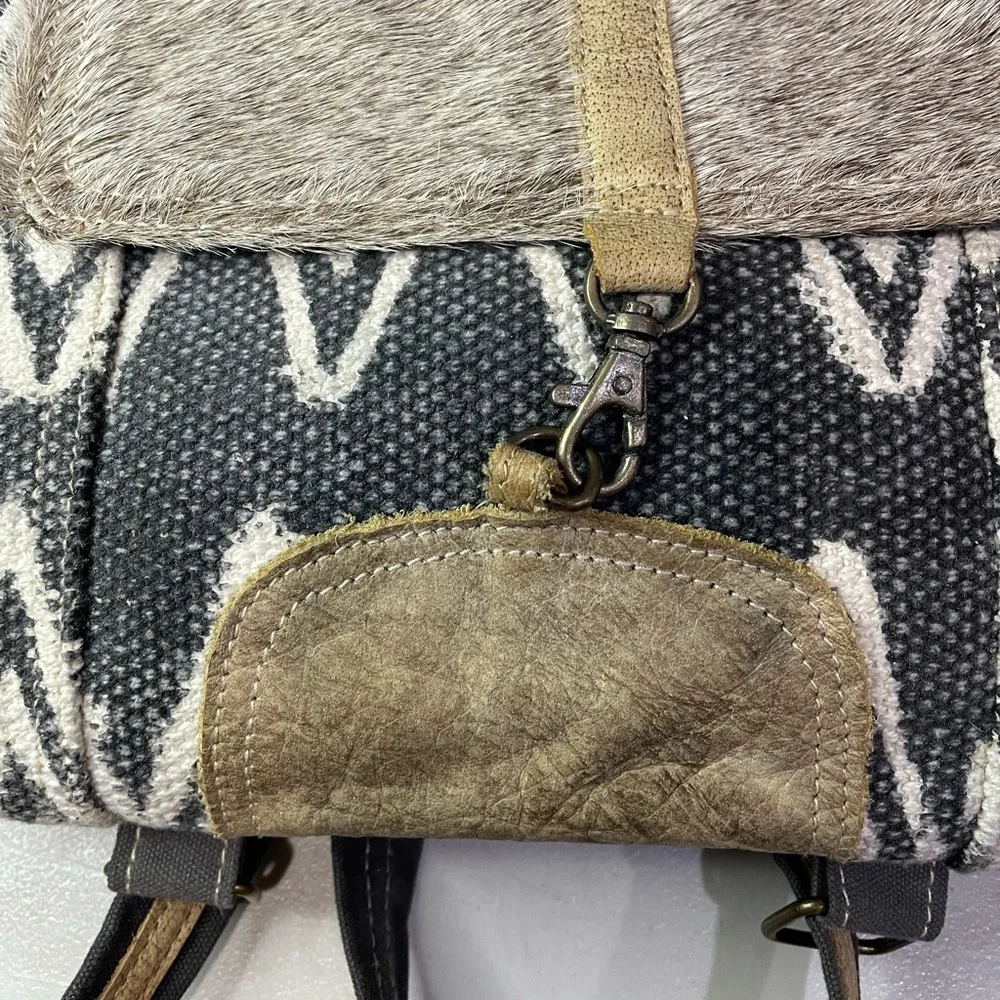 Myra Bag Upcycled Canvas and Cowhide Backbag Bag #5060